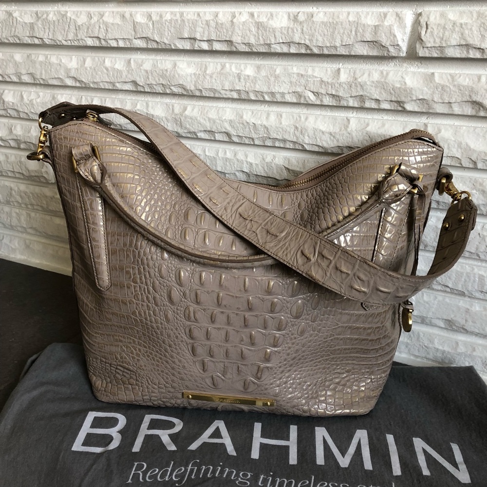 Large Gray Brahmin Handbag w/Shoulder Strap